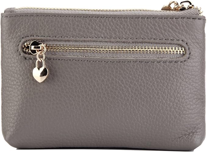 ZOOEASS Women Genuine Leather Zip Mini Coin Purse With Key Ring Triple Zipper Card Holder Wallet