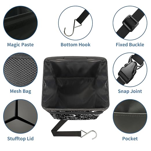 Gothic Moon Stars Boho Car Trash Can with Lid - Collapsible Reusable Waterproof Car Garbage Bag - Organizer