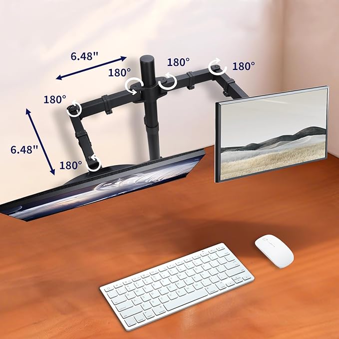 Dual Monitor Mount, Fully Adjustable Dual Monitor Stand for 13"-27" Screens, Holds Up to 22lbs Per Arm with C-Clamp & Grommet Base