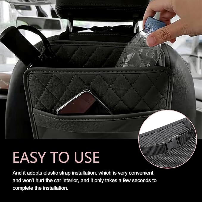 Car Seat Back Organizer, Multipurpose Car Organizer Hanging, Waterproof PU Leather Auto Backseat Storage Bag, Travel Essentials Accessories, Universal for Vehicles, Sedan, SUV (Black)