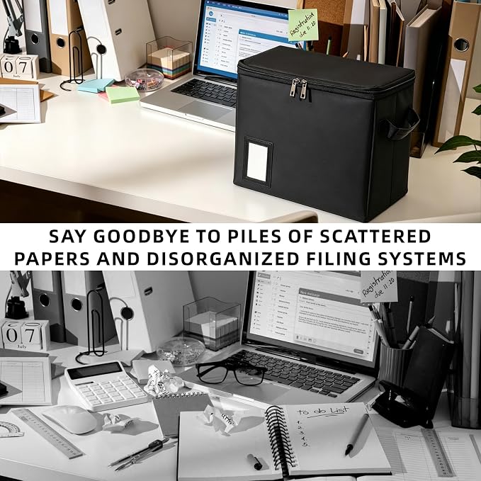 Fireproof File Box with PVC Slides & Dual Zippers, Collapsible Document Organizer Box for Home Office, Fireproof Filing Cabinet Storage Case, Portable File Organizer for Letter A4 Documents, Small