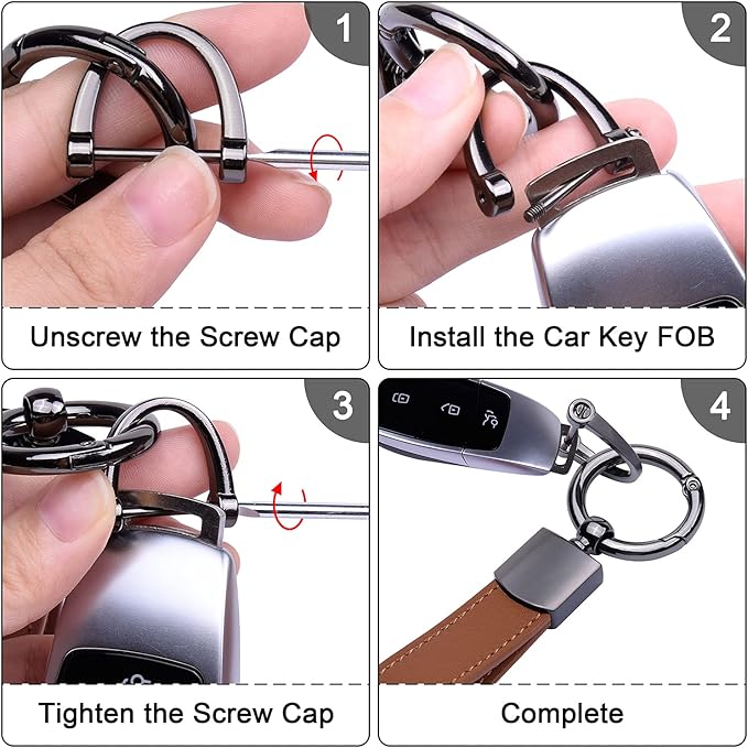 Wisdompro Genuine Leather Car Keychain, Universal Heavy Duty Key Fob Keychain Leather Key Chain Holder for Men and Women