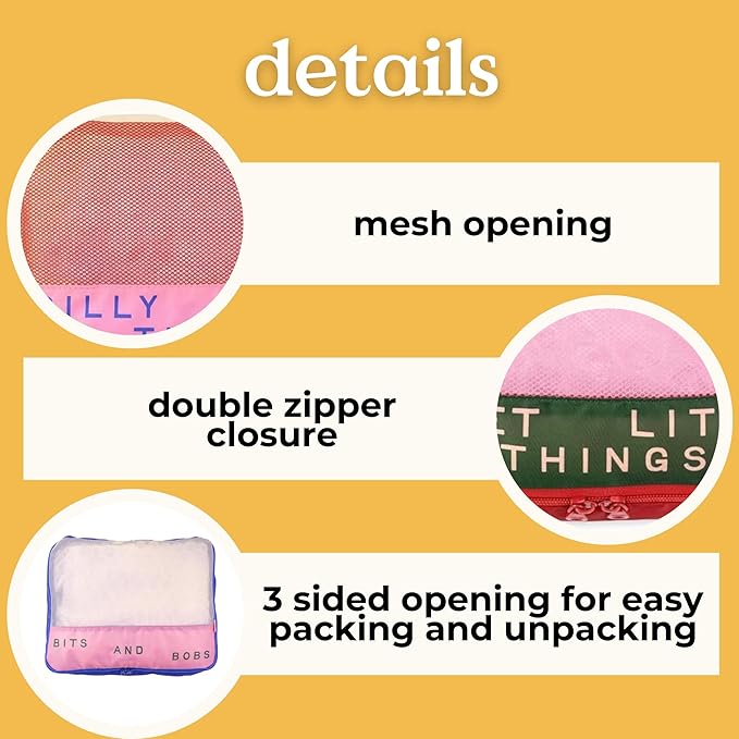ban.do Getaway Polyester and Mesh Packing Cube Set, Includes 4 Foldable Luggage Organizers in Various Sizes, Bits and Bobs