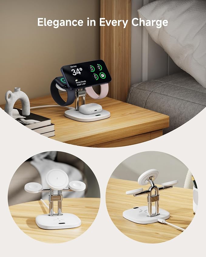 Dual Fast Charger for Apple Watch 11, Magnetic Wireless Charger Stand for iPhone Air/17 Pro Max/17 Pro/17/16/15/14, Charging Station for Apple Watch Ultra 3/SE 3/10/9/8/7/6, Airpods, SwanScout 709M