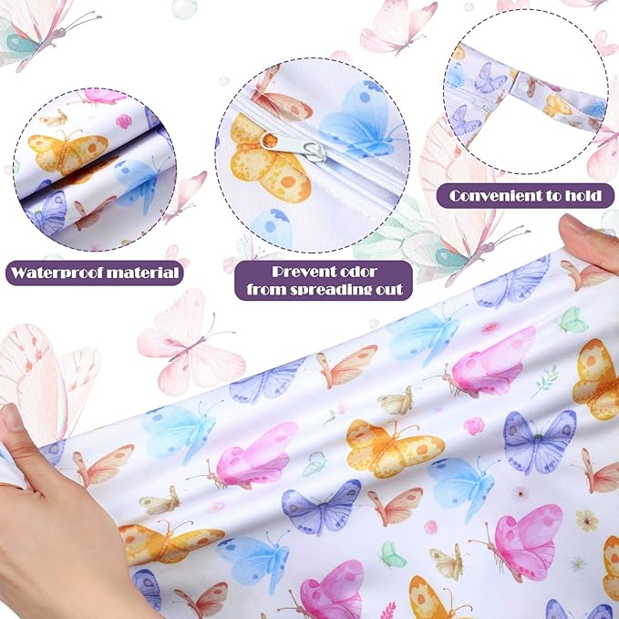 Shappy 2 Pack Large Travel Laundry Bags, Large Wet Dry Waterproof Dirty Clothes Bag for Suitcase, Swimsuit Beach Gym College Dorm Wet Bag(Butterfly)