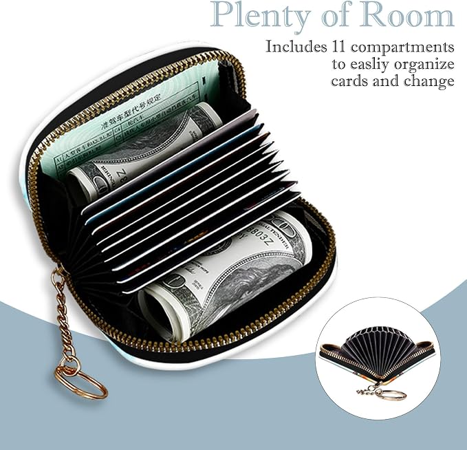 Women's Slim RFID Wallet – Compact Leather Card Holder Wallet for Women, 9 Card Slots RFID Blocking Credit Card Organizer, Small Travel Wallet - Watercolor Horse