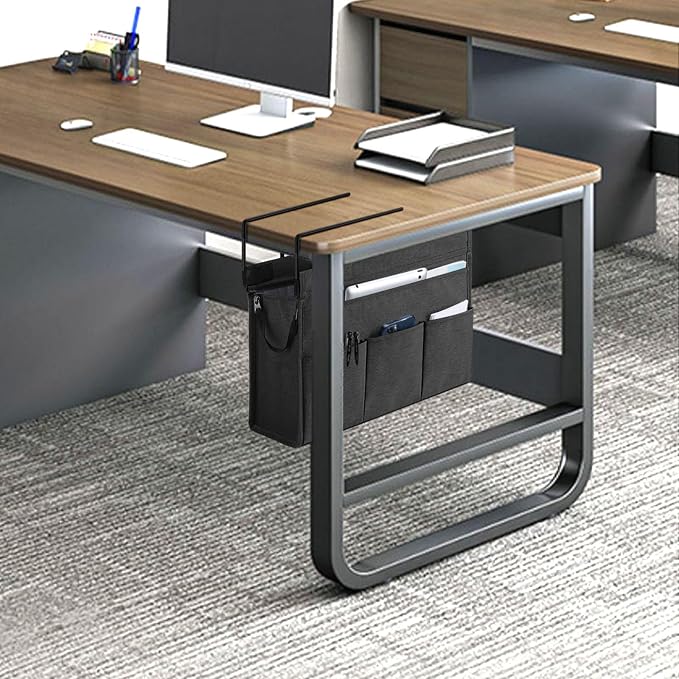 MASTLU Under Desk Hanging Storage Bag, Desk Organizer Storage, Office Side Storage Bag, Compatible with A4 Files, Detachable Handle Design, No Assembly Required, For Office Home School (Black)