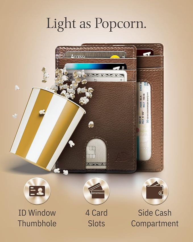 Access Denied REAL LEATHER Slim Minimalist Mens Wallet - Thin Front Pocket RFID Credit Card Holder Wallets For Men Holiday Gifts For Him