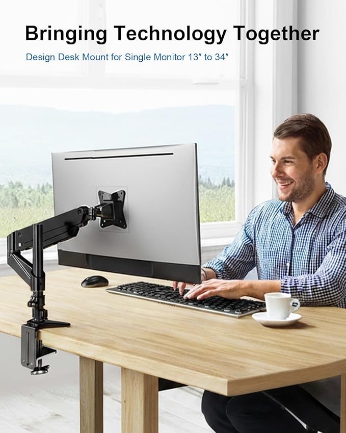 ERGOAV Single Monitor Desk Mount, Adjustable Monitor Stand Fits 13-34??Monitors up to 17 lbs, Tilt, Swivel, and Height Adjustment, Desk Clamp & Grommet Mount Included, VESA 75x75/100x100mm