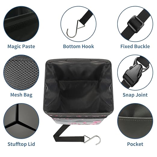 Car Trash Can – Multi-Purpose, Lightweight and Portable with Durable Water-Resistant Coating, No Installation Required, Practical and Ample Capacity, Variety of Colors.Cherry Blossom
