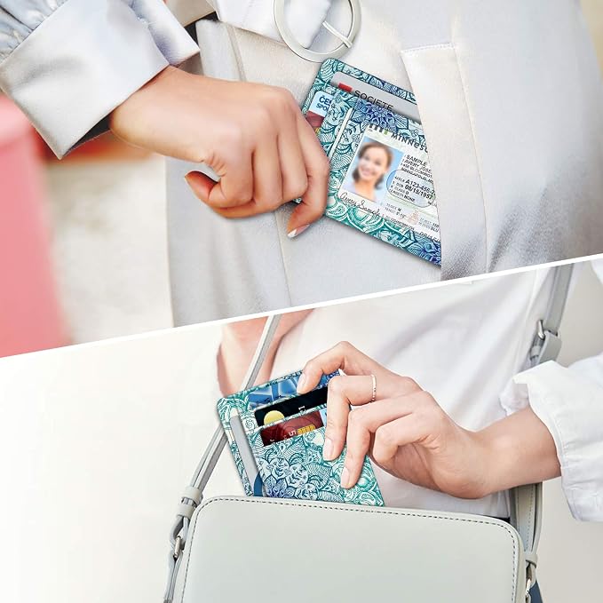 FINTIE Slim Minimalist Front Pocket Wallet, RFID Blocking Credit Card Holder Card Cases with ID Window for Men Women (Emerald Illusions)