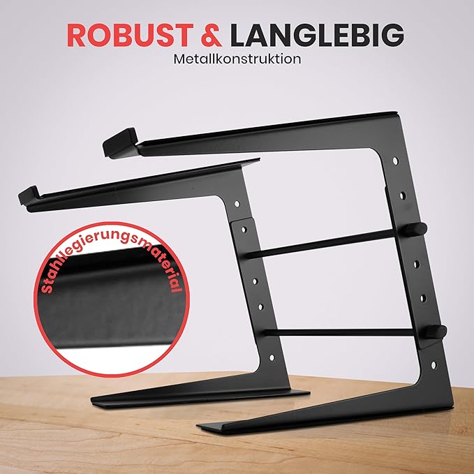 Pyle Portable Adjustable Laptop Stand - 6.3 to 10.9 Inch Anti-Slip Standing Table Monitor or Computer Desk Workstation Riser with Level Height Alignment for DJ, PC, Gaming, Home or Office - PLPTS25