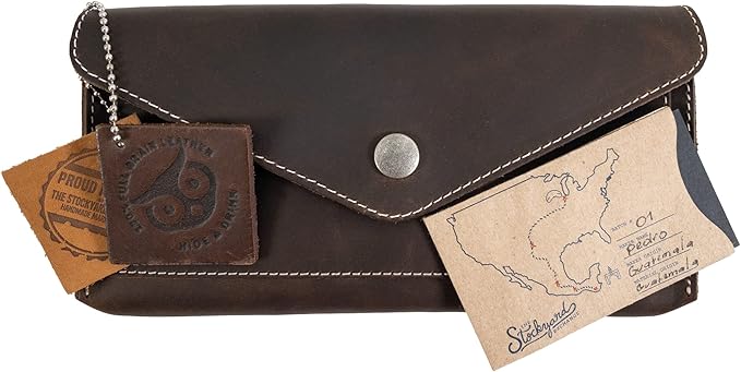Hide & Drink, Full Grain Leather Large Female Wallet, Travel Organizer for Women, Vintage Money and Card Holder, Handmade, Bourbon Brown/White Stitching
