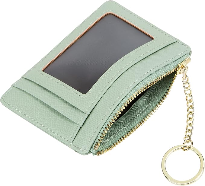 Women's Slim Minimalist Card Holder Coin Changes Purse Keychain Front Pocket Wallet With ID Window