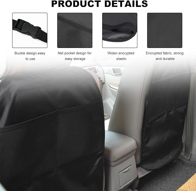 2PCS Back Seat Protector for Car, Extra Large Kick Mat Seat Back Cover with 2 Storage Pockets, Automotive Backseat Organizer Waterproof Protective Cover for Kids Pets