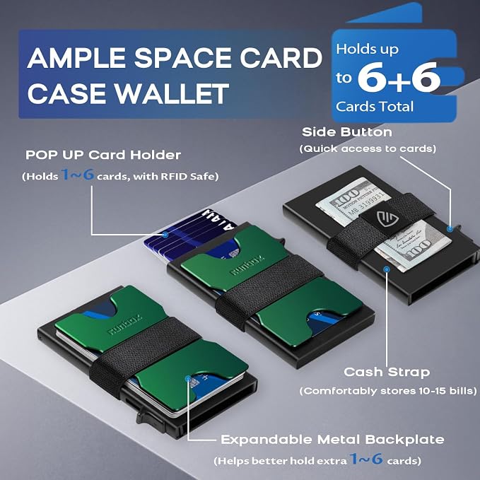 RUNBOX Slim Card Holder Wallet for Men, Minimalist RFID Blocking Wallet with Pop-Up Function, Ultra-Thin Design, Metal Business Card Cases holds 6+6 Cards, Gifts for Men, Men's Accessories