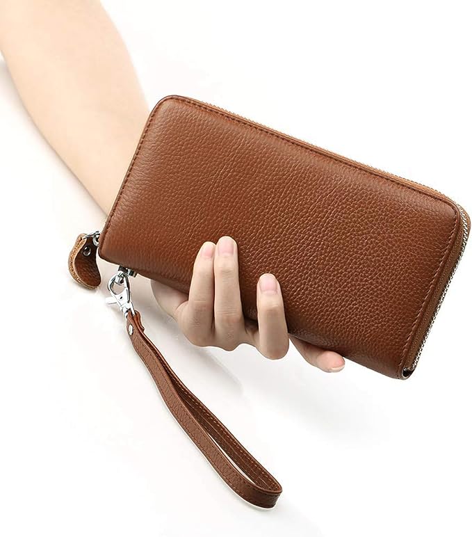 Moflycom Womens Wallet RFID Blocking Genuine Leather Zip Around Wallet Clutch Wristlet Travel Long Purse for Women