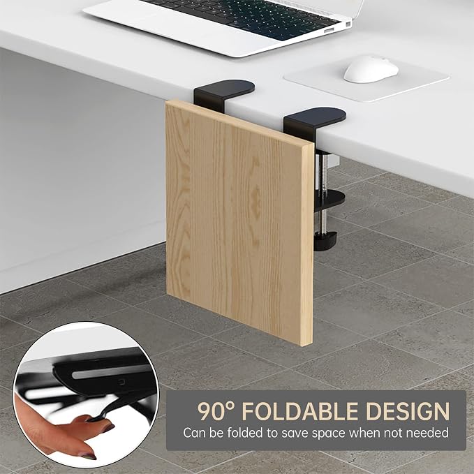 Sisyphy Ergonomics Desk Extender Tray, 9.5x9.1" Punch-Free Clamp on, Foldable Keyboard Drawer Tray, Table Mount Arm Wrist Rest Shelf, Computer Elbow Arm Support