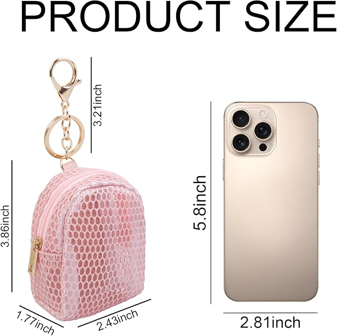 AIBFRID 4Pcs Mini Backpack Keychain,Cute Cosmetic Bag for Women,PU Leather Makeup Bag Key Pocket Lipstick Bag Card Holder Data Cable Organizer Zipper Pouch (Mesh Cosmetic Bag)