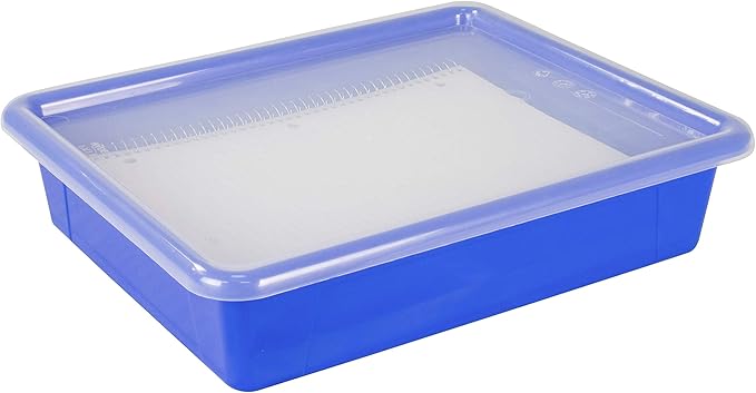 Storex Letter Size Flat Storage Tray – Organizer Bin with Non-Snap Lid for Classroom, Office and Home, Blue, 5-Pack (62536A05C)