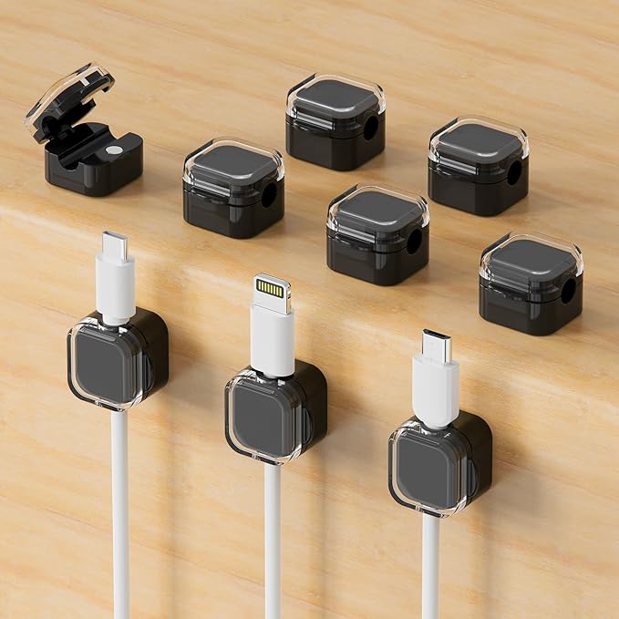 9-Pack Magnetic Cord Holder - Magnetic Cable Clips Strong Adhesive Desk Cable Management | Cable Management Cord Holder Organizer for Home Office Desk Phone Car Wall Desktop Nightstand (Black)