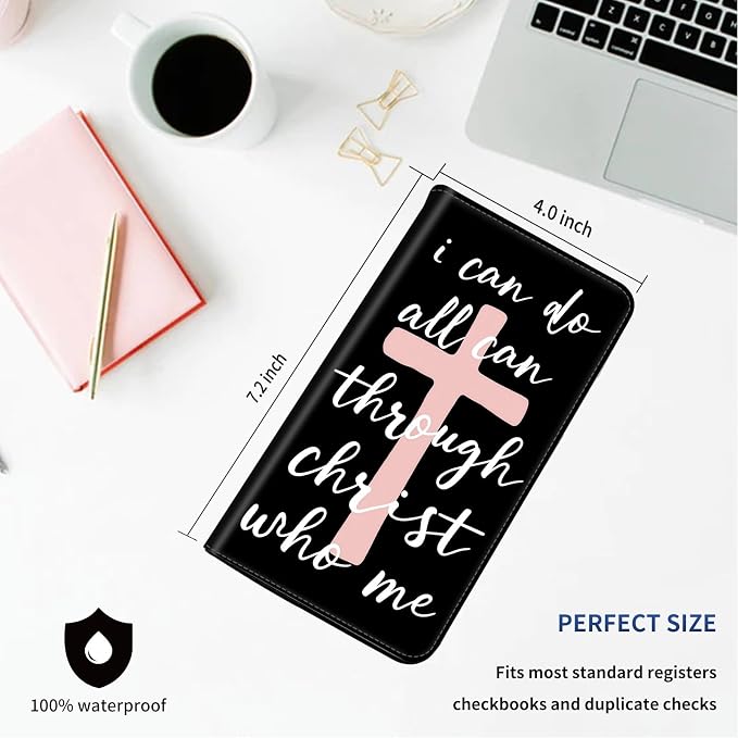 DEGDFSGR Checkbook Cover PU Leather Checkbook Covers for Women for Duplicate Checks, Check Book Covers with RFID Blocking Function for Personal Checkbook, Christian Quote Pink Cross