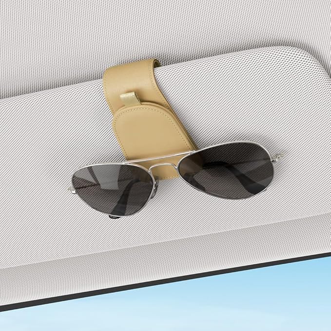 Sotfamily Sunglass Holder for Car Visor, Suede Cloth Magnetic Sunglass Organizer for Car Accessories, 2 Packs, Beige