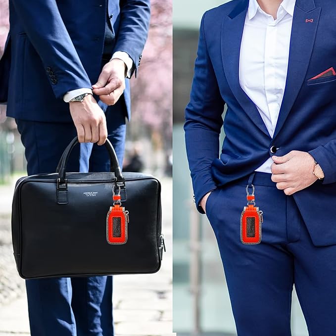 2 Pieces Leather Car Key Chain Case Holder Car Key Case Key Fob Protector Car Key Fob Cover Case (Orange)