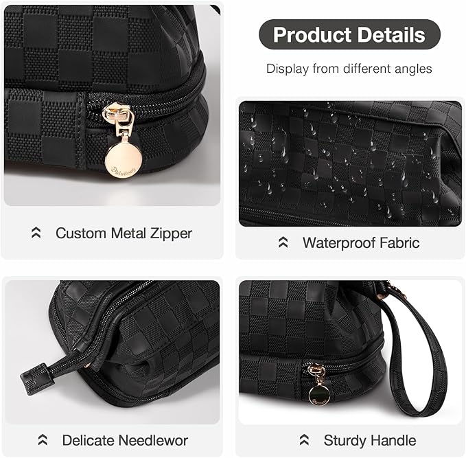 Abiudeng Large Capacity Makeup Bag Ladies Cosmetic Bag Travel Bag with Compartments Portable PU Leather Travel Makeup Bag with Handle