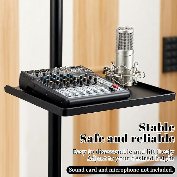 Mic Stand Tray Clamp On Shelf Lash Tray Holder Microphone Stand Trays Pole Mount Shelf Tripod Trays Desk Holders Mic Stands Accessories With 9.44" X 6.88" For Stage, Music Sheet, Live Streaming