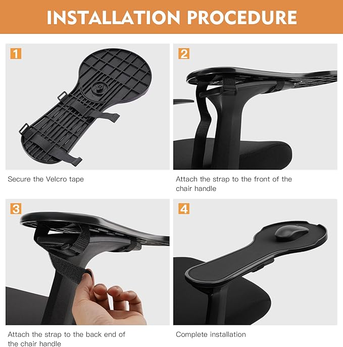 Ergonomic armrest Mouse pad for Chair, Chair arm Mousepad Mouse Tray, Attaches to Chair with Straps,Black