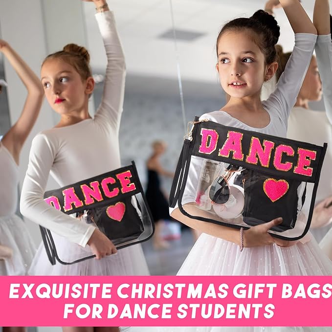 Hillban 2 Pcs Dance Recital Gifts for Teacher Christmas Clear Makeup Bag Chenille Letter Patch Cosmetic Bag Dance Competition Gift Toiletry Pouches with Zipper Waterproof Travel Purse Dancer Stuff