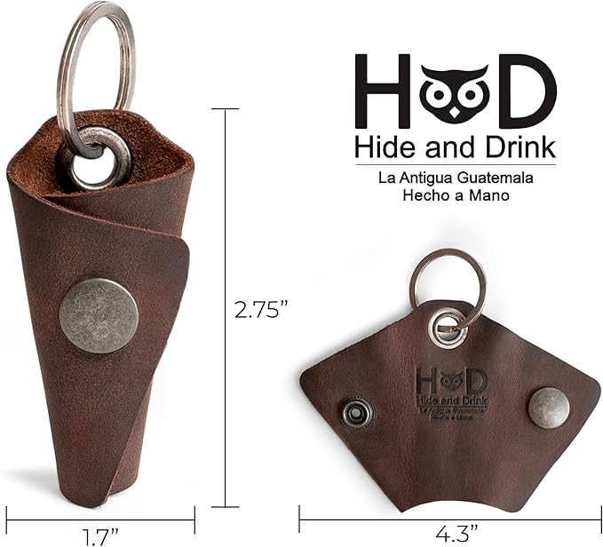 Hide & Drink Full Grain Leather Wrap Keychain, Organizer Snap Closure, Key Ring Cover, Silencer Sleeve Key Holder for Men