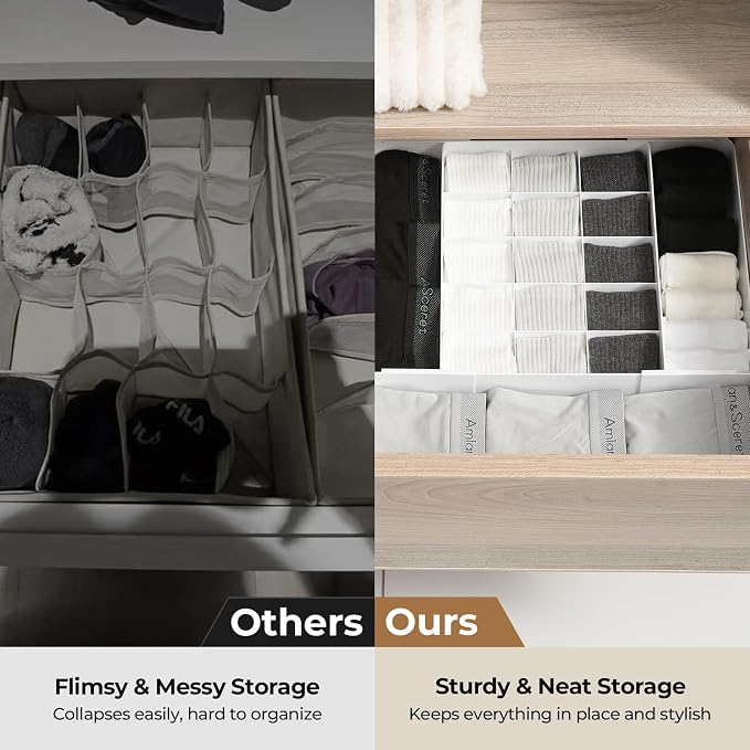 Adjustable Drawer Organizer – 19-Grid Divider for Socks, Bras & Panties, Closet Storage Box for Underwear & Dresser Drawers (15+4)