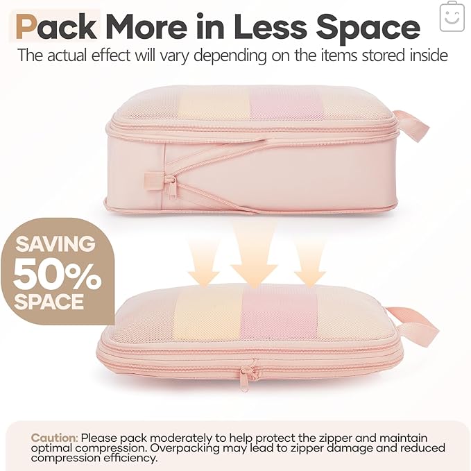 Veken 9/11 Set Compression Packing Cubes for Travel Essentials,Compressible Expandable Large Luggage Suitcase Organizer Bags for Clothing,Durable Space Saver Storage Bags with Toiletry Bags(Beige)