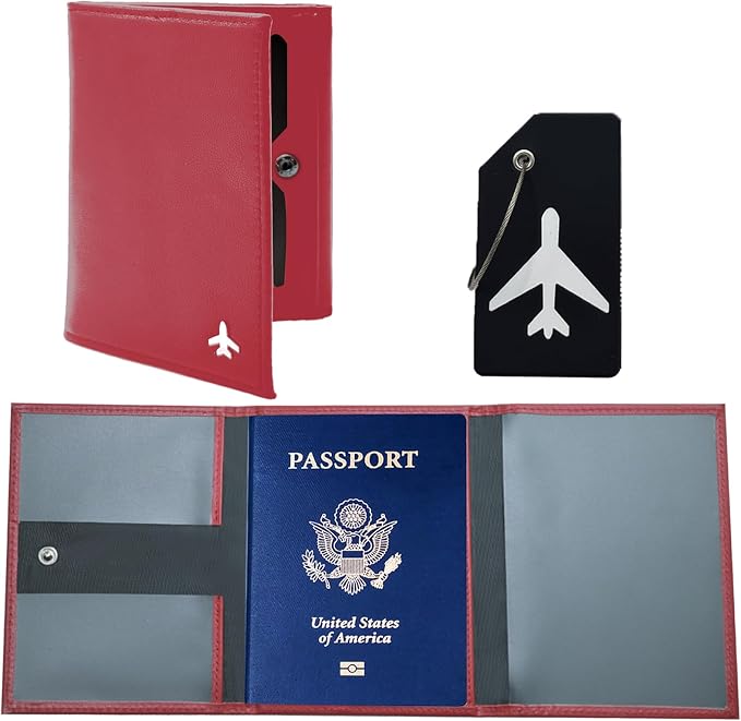 Pilot Wallet Passport Holder RFID Blocking Nappa Leather Travel Wallet, Stylish Travel Companion for Aviation Professionals (Red)