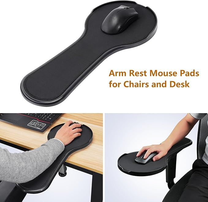 Upgrade Chair arm Mouse pad, Ergonomic Arm Rest Mouse Pads for Chairs and Desk, Adjustable Mouse Tray,Forearms Pressure Relief Computer Desk Extender, Black (Black（YU8351）)