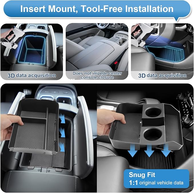 (3Pack) 2026 Palisade Center Console Organizer for Hyundai Palisade (Only fit Calligraphy)(Lower&Console Organizer Double-Layer), Durable ABS Plastic Console Tray 2026 Palisade Accessories