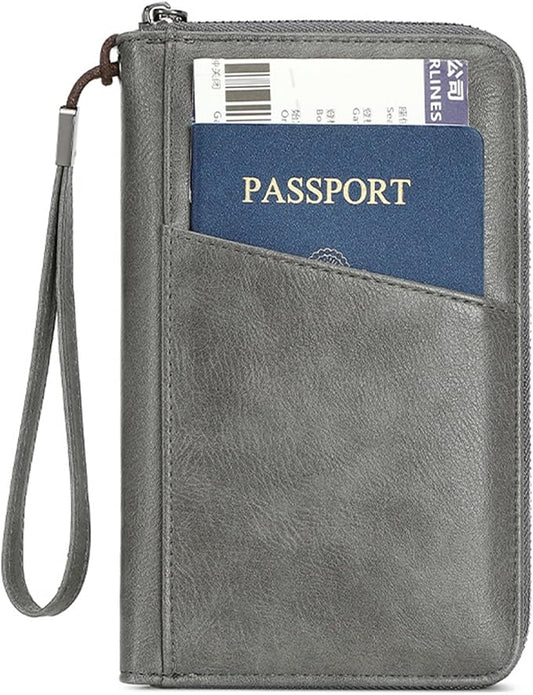 Family Passport Holder for Travel Women and Men Multiple RFID blocking Passport Holder MultiFunction Passport Wallet Passport Case Passport cover with Zipper