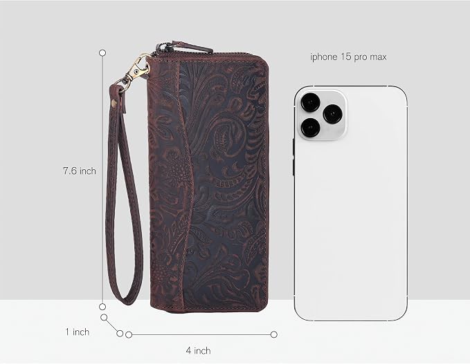 Oak Leathers Leather Wallet for Women - RFID Womens Wallet Clutch with 8 Credit Card Holder, Coin Pocket Vintage Brown Embossed