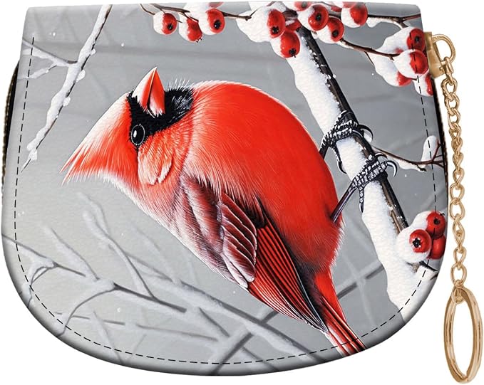 Women's Slim RFID Wallet – Compact Leather Card Holder Wallet for Women, 9 Card Slots RFID Blocking Credit Card Organizer, Small Travel Wallet - Cardinal in Snow