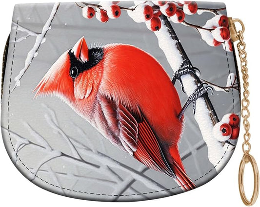 Women's Slim RFID Wallet – Compact Leather Card Holder Wallet for Women, 9 Card Slots RFID Blocking Credit Card Organizer, Small Travel Wallet - Cardinal in Snow