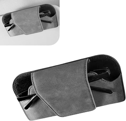 Car Visor Sunglass Holder, Suede Leather Visor Eyeglasses Holder with Clip, Car Interior Protective Glasses Storage Case, Universal for Most Cars (Gray)