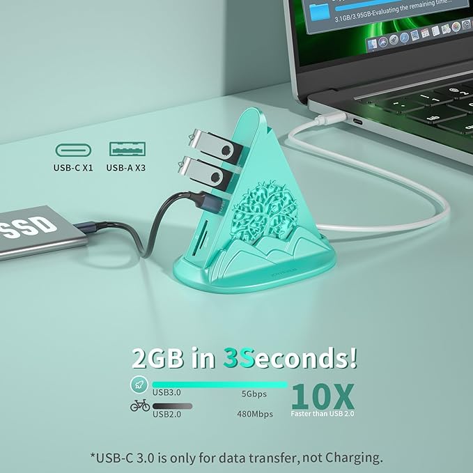 USB C Hub, 8-IN-1 USB C Multiport Adapter with 4K@30Hz HDMI, 100W Power Charging, 5Gbps Type C, 3 USB-A 3.0, SD/TF Slots& RGB Lighting, Green Type C Hub for Macbook, iPhone17, iPad, XPS(Tree)