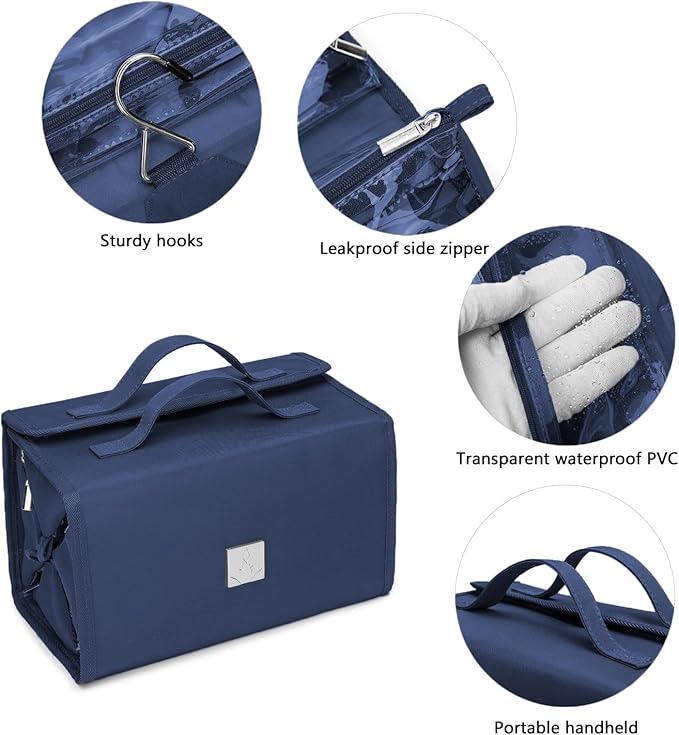 ROYALFAIR Roll Up Makeup Bag, Travel Toiletry Bag for Women with 4 Clear TSA Approved Pouches, Hanging Travel Organizer, Folding Cosmetic Bag for Men and Women