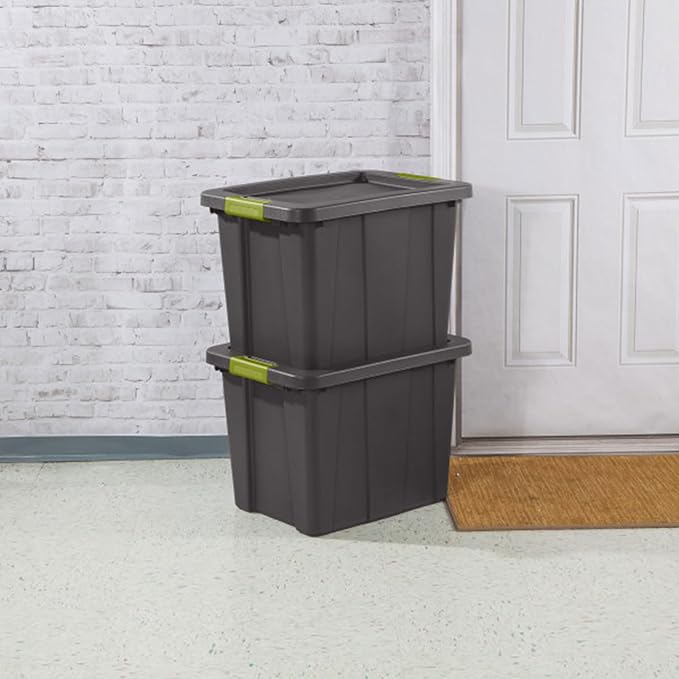 Sterilite 6-Pack Multipurpose Storage Bins with Latching Lids, Heavy Duty Tote Bins, 18 Gallon, Flat Gray – Stackable Plastic Storage Container Tubs