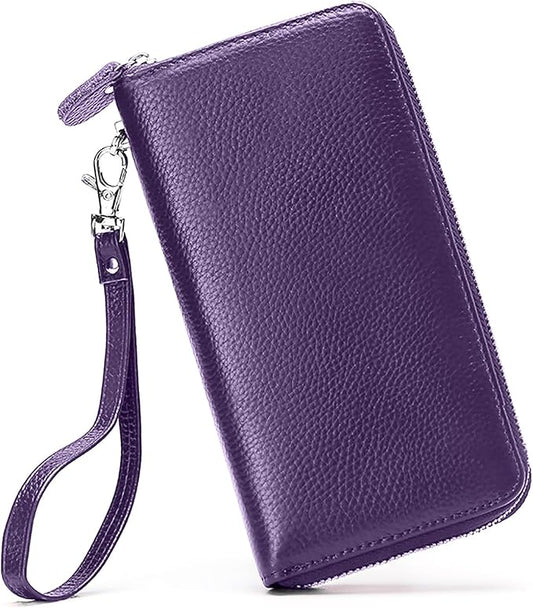 Moflycom Womens Wallet RFID Blocking Genuine Leather Zip Around Wallet Clutch Wristlet Travel Long Purse for Women