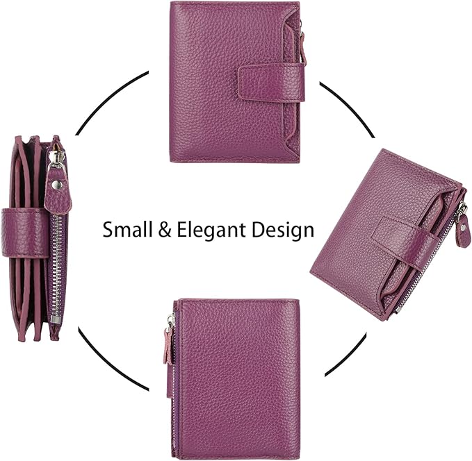 Lavemi Small Compact Women Wallet RFID Blocking Genuine Leather Bifold Purse with ID Windows