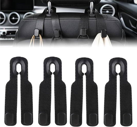 Car Seat Headrest Hooks for Purses and Bags, 4-Pack Heavy Duty Car Seat Hooks with Anti-Slip Pad, Universal Car Backseat Organizer Hanger Accessories for Grocery Bags (Pack)