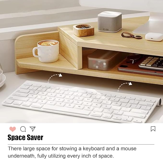 Kunovo Corner Monitor Stand with Double Storage Space, Ergonomic Triangle Desktop Corner Shelf, Save Space Desk Organizer Shelf for Office/Home (Color : Oak)